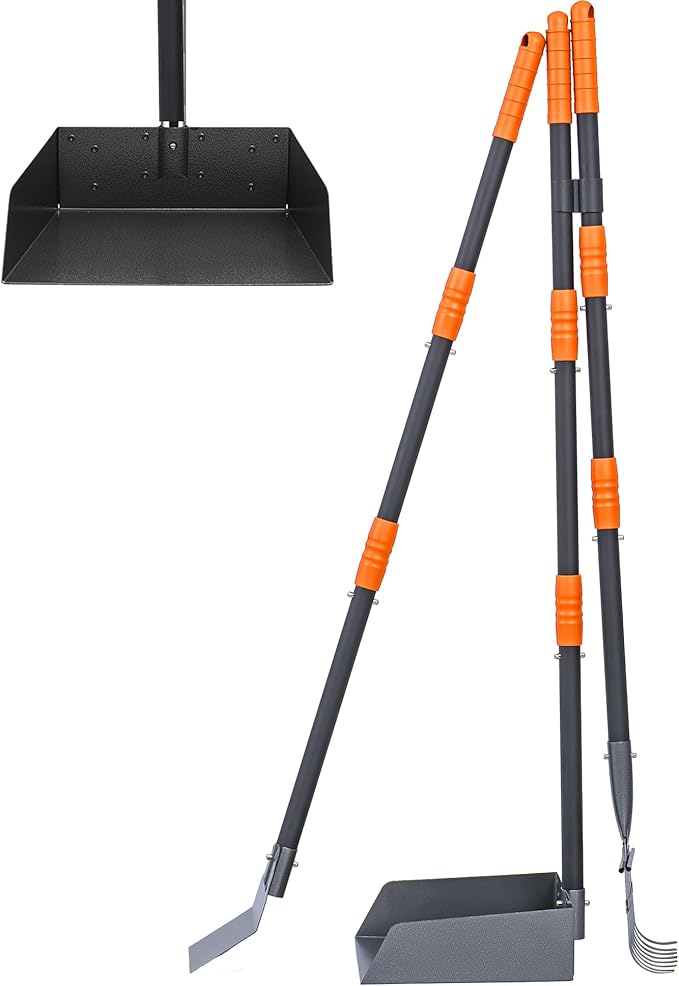 Niubya Pooper Scooper for Dogs, Metal Poop Scooper Tray Spade and Rake Set, Poop Scoop with Adjustable Long Handle, Dog Pooper Scooper for Pet Waste Removal-Mewly Pet