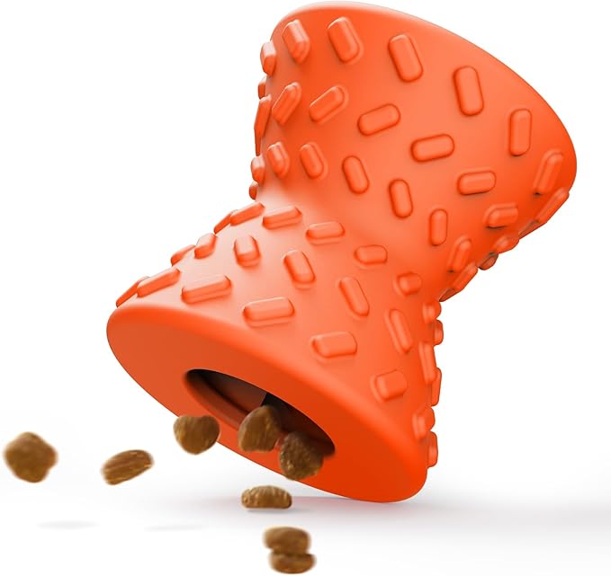 Puppy Toys, Toys for Small Dogs, Dog Treat Toy for Traning, Interactive Toy, Dog Treat Dispenser Toy,Natural Rubber Dumbbell Shaped(Orange)-Mewly Pet