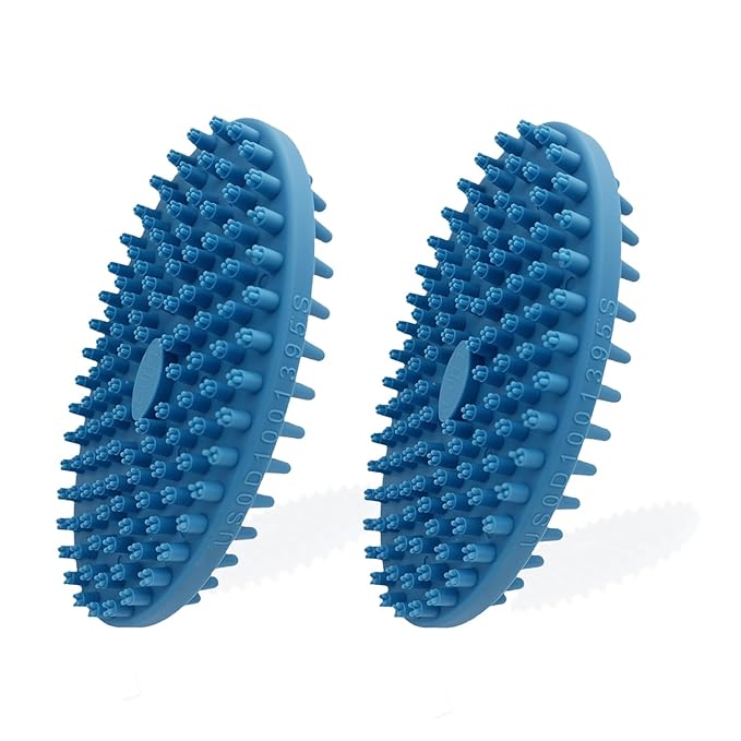 Dog Grooming Brush, Lilpep Pet Shampoo Bath Brush Soothing Massage Rubber Comb with Adjustable Ring Handle for Long Short Haired Dogs and Cats (2 pale blue, 2 sided brush)-Mewly Pet