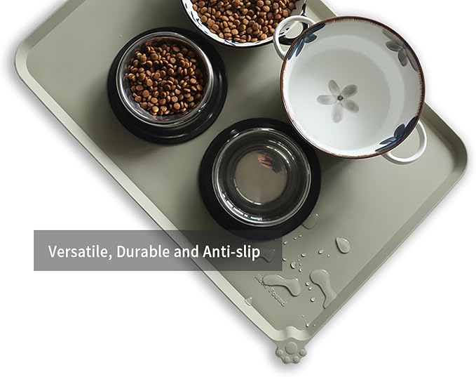 Hoki Found Large Silicone Non Slip Pet Food Mats - Bowl Placemats for Dog Cat - Waterproof - Cream Green-Mewly Pet
