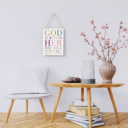 Motivational Scripture Wall Art Bible Verses Psalms 46:5 Wooden Hanging Sign Prayer Room Decor Religious Gift Christian Wall Decor for Home Office Bedroom Living Room Nursery 8x10 Inches