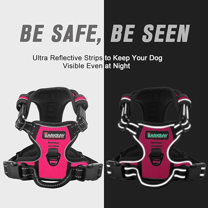 BARKBAY No Pull Dog Harness Front Clip Heavy Duty Reflective Easy Control Handle for Large Dog Walking(Pink,L)-Mewly Pet