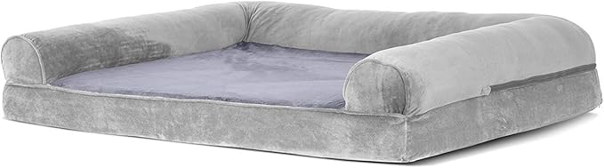 Furhaven Orthopedic Dog Bed for Large Dogs w/ Removable Bolsters & Washable Cover, For Dogs Up to 95 lbs - Faux Fur & Velvet Sofa - Smoke Gray, Jumbo/XL-Mewly Pet