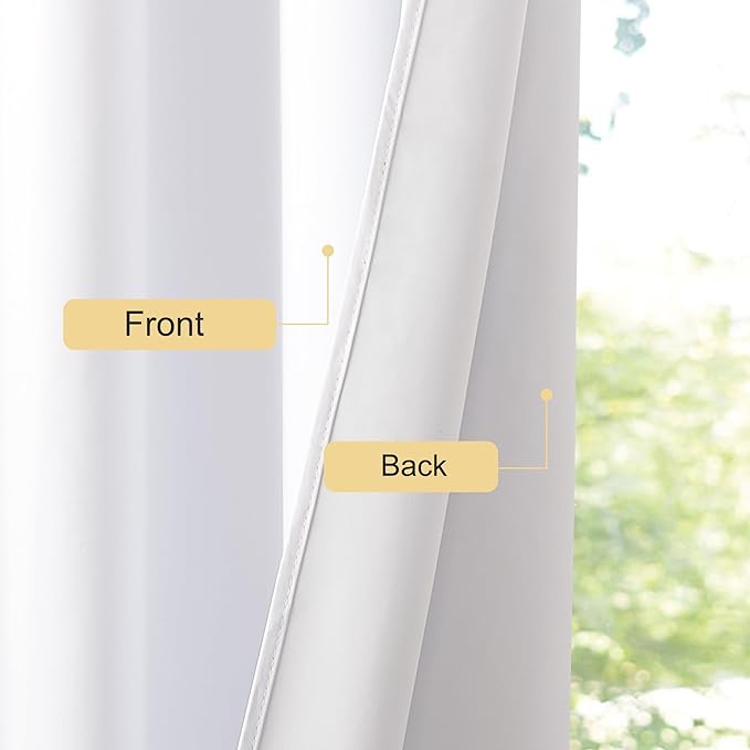 NICETOWN White Blackout Curtains W52 x L95 2 Panels, Grommet Full Blackout Window Treatments Heat Blocking for Bedroom/Living Room