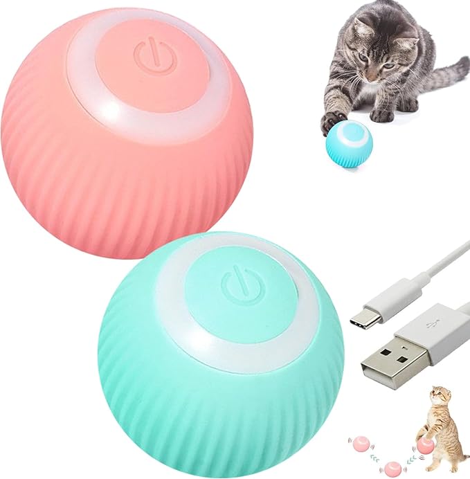 Power Ball 2.0 Interactive Cat Toy, Smart Automatic Rolling Ball for Indoor Cats, USB Charging (Pink & Blue)-Mewly Pet