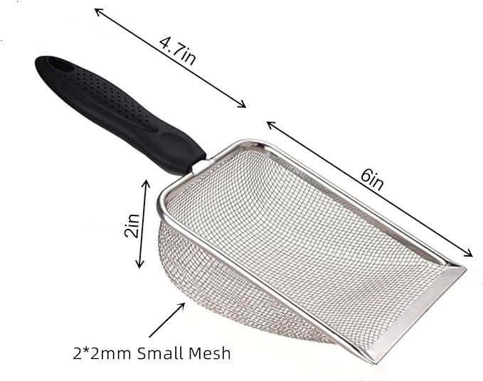 Small Mesh Stainless Steel Cat Litter Scoop Fine Mesh Metal Reptile Litter Cleaner Scooper Non-Stick Coated Metal Litter Scoop Fine Sand Litter Scooper (Hole:2mm/Fine Sand Scooper)-Mewly Pet