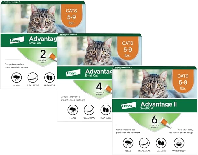 Advantage II Small Cat Vet-Recommended Flea Treatment & Prevention | Cats 5-9 lbs. | 12-Month Supply-Mewly Pet