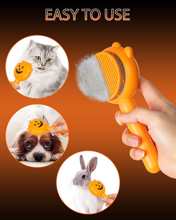Self-Cleaning Dog & Cat Slicker Brush, Skin Friendly Deshedding Grooming Tool for Long or Short Haired Dogs Cats Rabbits, Dog Shedding Brush with Release Button - Pumpkin-Mewly Pet