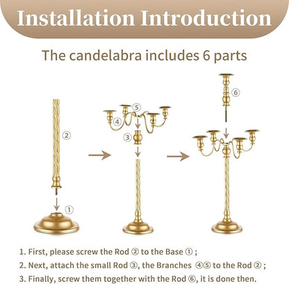 Sziqiqi 21in Gold Candelabra Tall Taper Candlestick for Candle Floral Metal Candle Holders Table Centerpiece for Wedding Party Event Room