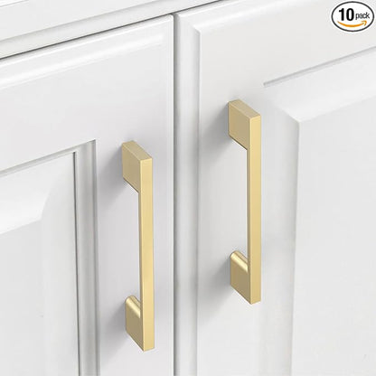 10 Pack Brushed Gold Cabinet Pulls 3.75 Inch Handles for Kitchen Cabinets, Brass Dresser Pulls Hardware