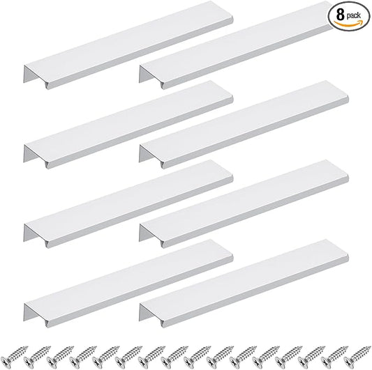 uxcell Cabinet Finger Edge Pull, 8pcs 200mm / 7.87" Aluminum Alloy Back Mount Hidden Cabinet Pulls Concealed Handle for Home Kitchen Drawer Cabinet, Silver