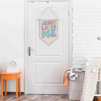 Nursery Decor Jesus Decor Boho Christian Decoration Canvas Hanging Pennant Flag Banner Wall Sign Decor Gift for Nursery Bedroom Playroom Game Room Front Door