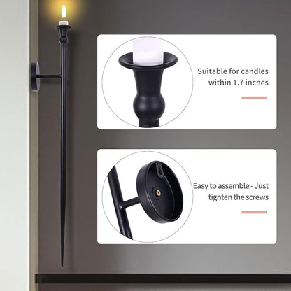 Candle Sconces Long Wall Candle Holder - Set of 2 Black Long Wall Candle Sconce Retro Chic Wall Sconces Candle Holder Decoration for Dining Room, Living Room, Office, Bathroom
