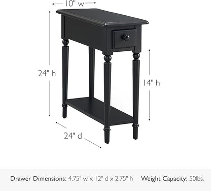 Leick Home Narrow End Table, Solid Wood, Black, 1 Drawer, 1 Display Shelf, Small Size, Easy Assembly, 10.01 in W x 23.46 in D x 23.98 in H, 20017-BK