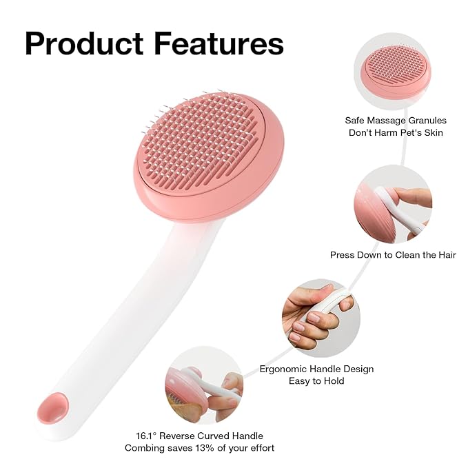 Slicker Brush for Cats & Dogs, Pet Grooming Self Cleaning Brush for Shedding, Cat Deshedding Brush Easily Removes Tangles Hair and Loose Undercoat, Pink-Mewly Pet