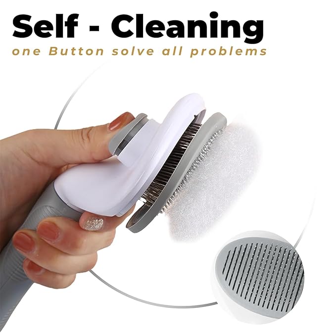 HUWEIHUA Cleaning Slicker Brush Clean Pets, Dog Cat Bunny Pet Grooming with Ergonomic Handle, Self-Cleaning Slicker for Dogs and Cats, Gray-Mewly Pet