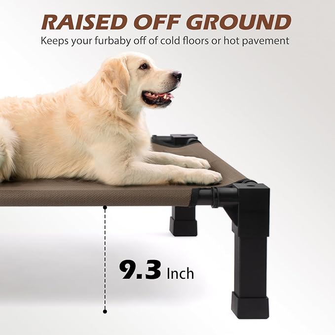 Heeyoo Elevated Dog Bed, Cooling Raised Pet Cot with Chew Proof Washable Breathable Mesh and Metal Frame, Portable Dog Cot Bed with No-Slip Feet for Outdoor or Indoor Use-Mewly Pet