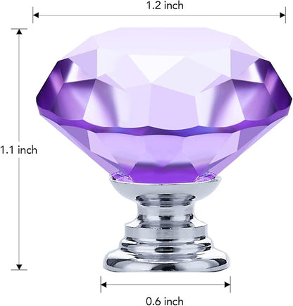 Ravinte 10 Pack Purple Crystal Knobs for Dresser Drawers Glass Cabinet Knobs Diamond Shaped Drawer Knobs - 30 mm Knobs with Silver Base
