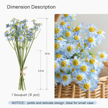 Small Blue Daisy Flowers Artificial,2 Bouquet/12Pcs 10 Inch Fake Daisies,Spring Wild Flower for Party Decor (Blue)