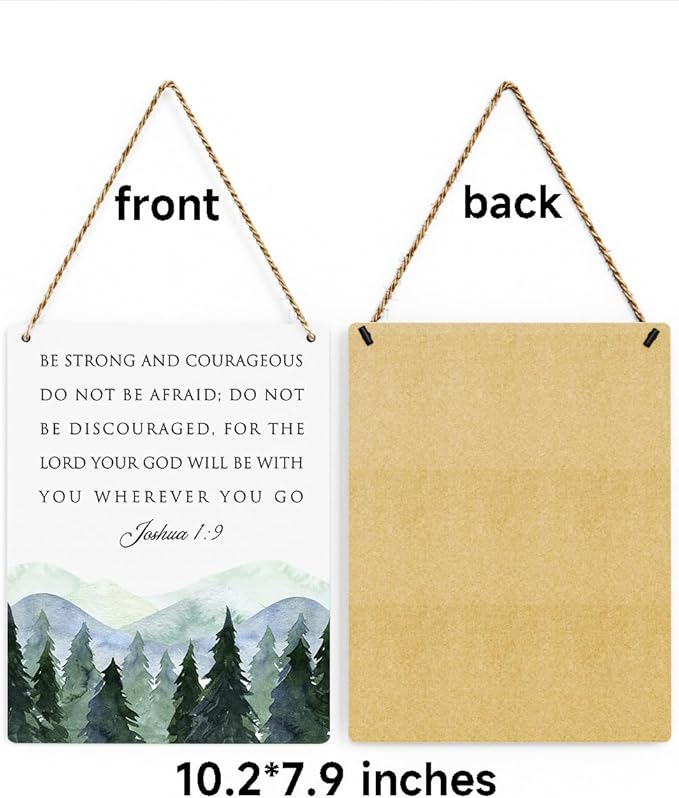 BELLOWDEER Inspirational Decor Be Strong and Courageous Joshua 1:9 Scripture Wooden Hanging Sign Christian Gift for Baby Kids Girl Boy Nursery Teen Room Bible Verse Wall Art 8 x 10 Inches