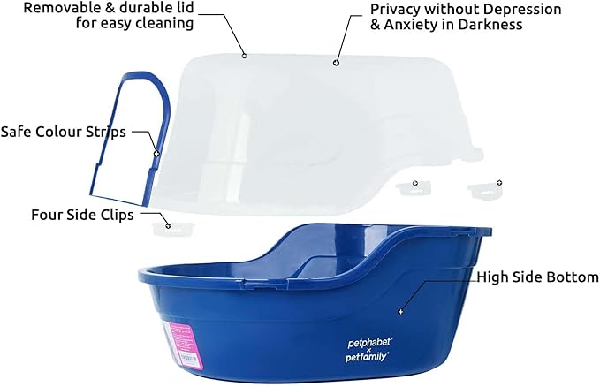 petphabet Covered Litter Box, Jumbo Hooded Cat Litter Box Holds Up to Two Small Cats Simultaneously,Extra Large (Navy Blue)…-Mewly Pet