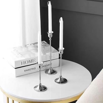 Candlestick Holder for Taper Candles Hi-Q Candle Holders (3PCS, Silver)