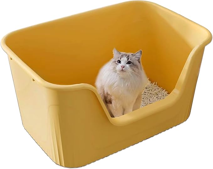 Vealind Jumbo Litter Box, XL Litter Boxes for Big Cats, Extra Large Space, High Sided Litter Pan, Leak-Proof & Anti-Splashing, Easy Clean & Durable (25” * 17” * 13” Yellow)-Mewly Pet