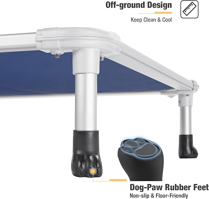 Veehoo Chew Proof Elevated Dog Bed - Cooling Raised Pet Cot - Silver Aluminum Frame and Durable Textilene Mesh Fabric, Unique Designed No-Slip Feet for Indoor or Outdoor Use, Blue, Medium, CWC2003-Mewly Pet