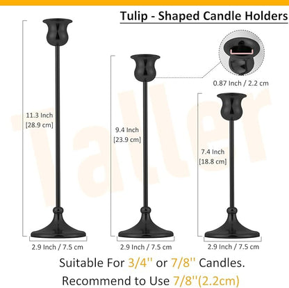 Taper Candle Holder Tall Vintage Metal Candlestick Holders Candle Stick Candelabra for Halloween Thanksgiving Christmas Holiday Wedding (Matt Black, 1 Set (3 pcs))