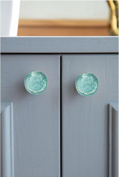 Perilla Home Set of 6 Crystal Bubble Knobs - Modern Light Blue Decorative Bubble Glass Pulls - for Home Decor Drawers, Knobs, Kitchen, Cabinet, Hardware, Cupboard, Door, Dresser, Wardrobe and Drawer