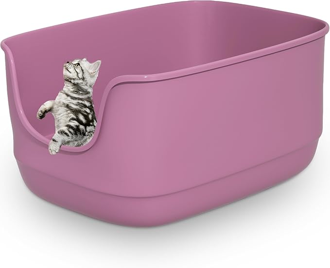 Gefryco Large Cat Litter Box with High Sided 24.6"x18.3"x12.2" - Jumbo Extra Large Open Anti - Splashing High Wall for Multiple Cats (Pink)-Mewly Pet