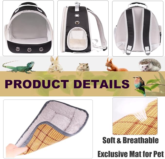 Small Animal Pet Carrier Backpack for 2 Guinea Pig, Hedgehog Carrier Portable Travel Cage with 7 Ventilation Holes, Clear Front Window and Soft Double-Sided Support and Comfy Fit Mat-Mewly Pet