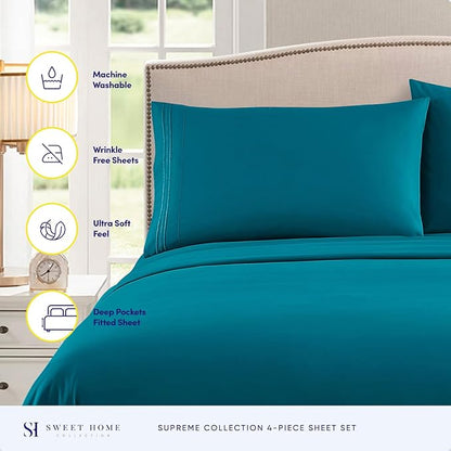 Twin Sheets - Breathable Luxury Sheets with Full Elastic & Secure Corner Straps Built In - 1800 Supreme Collection Extra Soft Deep Pocket Bedding Set, Sheet Set, EXTRA DEEP pocket - Twin, Teal