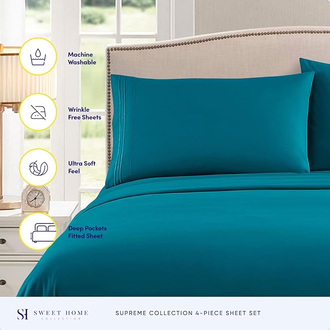 King Size Sheets - Breathable Luxury Bed Sheets with Full Elastic & Secure Corner Straps Built In - 1800 Supreme Collection Extra Soft Deep Pocket Bedding Set, Sheet Set, King, Teal