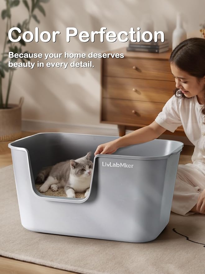 Extra Large Cat Litter Box with High Sides - Splash-Proof Design for Big Cats & Multi-Cat Homes, 24.6in x 16.7in x 12.8in (Gray)-Mewly Pet
