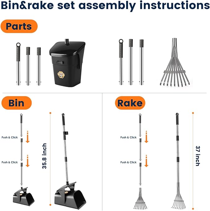 Pooper Scooper for Large Dogs Heavy Duty Swivel Bin & Rake with 20 Waste Bag for Large Medium Small Dogs, Easy to Clean Pet Waste Use on Grass, Dirt, Gravel or Flats-Mewly Pet