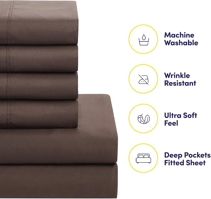 RV Short Queen Comforter Set for RV Camper - Comforter Set with Fitted & Flat Sheet, 4 Pillowcases - Tailored for RV Short Queen Beds - Cozy Essentials for Your RV Bedroom, Brown