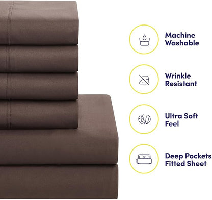 RV Short Queen Comforter Set for RV Camper - Comforter Set with Fitted & Flat Sheet, 4 Pillowcases - Tailored for RV Short Queen Beds - Cozy Essentials for Your RV Bedroom, Brown