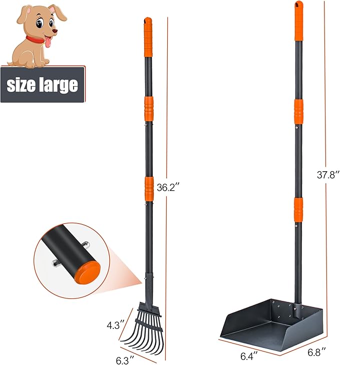 Niubya Pooper Scooper for Dogs, Metal Poop Scooper Tray and Rake Set with Adjustable Long Handle, Dog Pooper Scooper for Pet Waste Removal-Mewly Pet