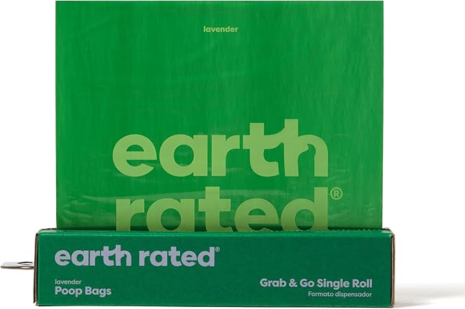 Earth Rated Dog Poop Bags, Thick Grab and Go Single Roll, Ideal for Backyard Pickups, Lavender Scented, 100 Count-Mewly Pet