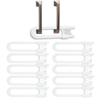Vmaisi 10 Pack Baby Sliding Cabinet Locks - Adjustable U Shaped Child Safety Locks,Childproof Latches for Kitchen Bathroom Storage Cupboards Doors, Handles and Knobs White (10)
