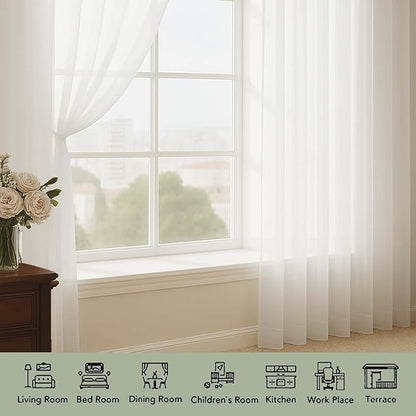 OWENIE Sheer Curtains 84 Inches Long 2 Panels Set, Ivory Sheer Curtain for Living Room Bedroom, Modern Voile Filmy Rod Pocket Curtains & Drapes, 2 Pcs, Each 59 W x 84L Inch, Ivory