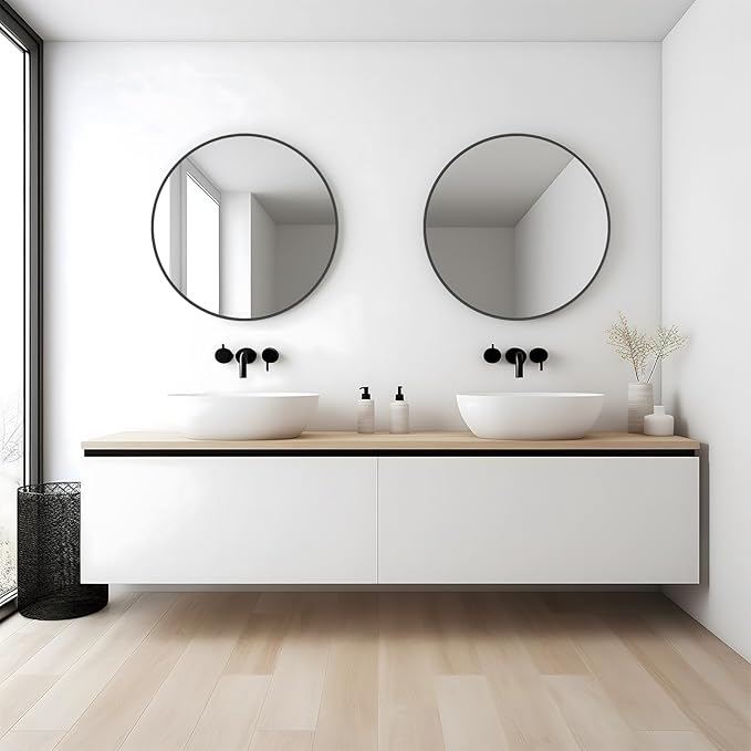 WallBeyond Round Wall Mirror 20 inch Black Circle Mirror for Bathroom with Metal Framed, Round Black Mirror for Wall Decor, Vanity, Entryway Living Room