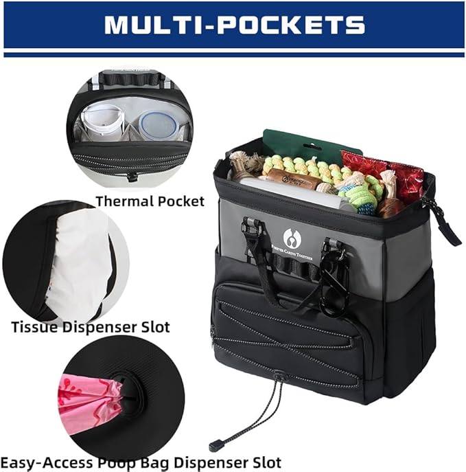 Dog Travel Bag, Airline Approved Pet Supplies Backpack, Dog Travel Backpack Accessories Set with 2 Silicone Collapsible Bowls and 1 Leash Clip for Camping, Road Trips & Weekends Away（Black）-Mewly Pet