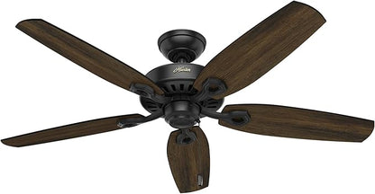 Hunter 52 inch Indoor Ceiling Fan No Light with Pull Chain - Black Ceiling Fan without Light, Standard Mount, 5 Blades, For Bedroom, Living Room, or Kitchen - Builder Elite 53243, Matte Black