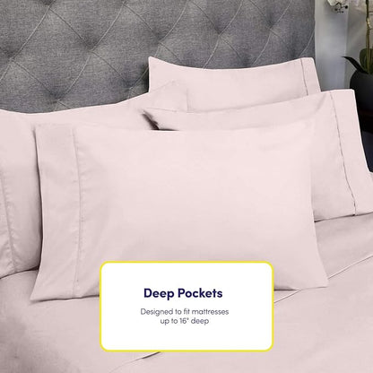 King Size Bed Sheets - 6 Piece 1500 Supreme Collection Fine Brushed Microfiber Deep Pocket King Sheet Set Bedding - 2 Extra Pillow Cases, Great Value, King, Pale Pink