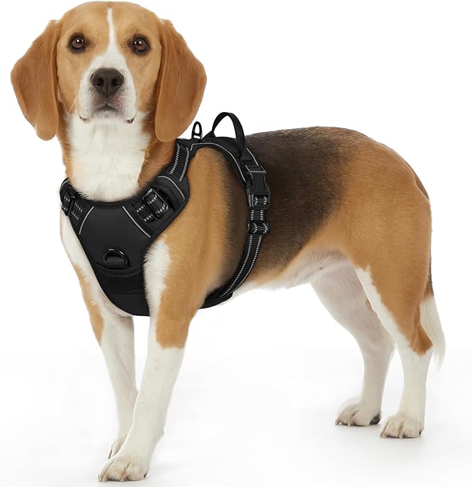 Eagloo Dog Harness Small Sized Dog, No Pull Service Vest with Reflective Strips and Control Handle, Adjustable and Comfortable for Easy Walking, No Choke Pet Harness with 2 Metal Rings, Black, S-Mewly Pet