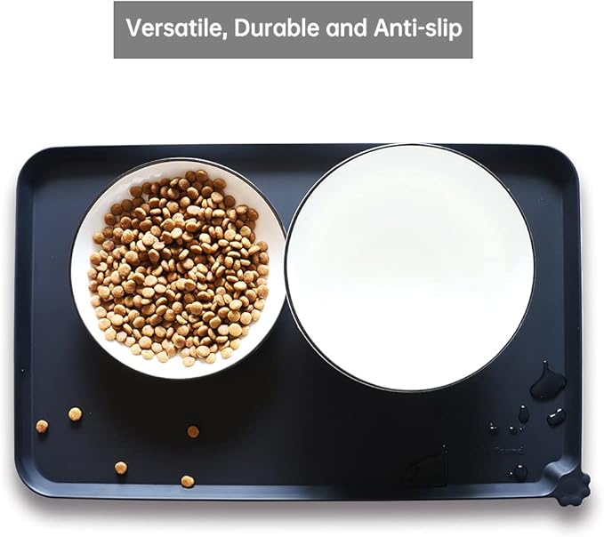 Hoki Found Silicone Pet Food Mats Tray - Non Slip Pet Bowl Mats Placemat - Dog Cat Feeding Mat - Waterproof Dog Food Mats -Pet Water Mats for Floors -Black-Mewly Pet
