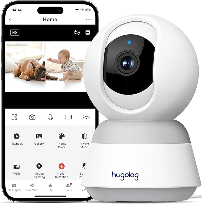 Hugolog 4K 8MP Indoor Pan/Tilt Security Camera with Auto-Focus,Ideal for Baby Monitor/Pet Camera/Home Security,Starlight Color Night Vision,Human/Pet AI,Noise Reduction,US Cloud,Works with Alexa-Mewly Pet