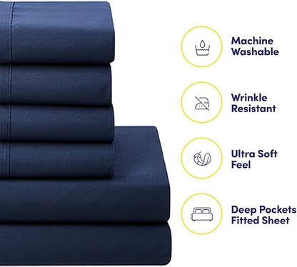 Full Size Comforter Set with Sheets - 7-Piece Bedding Collection - 1 Comforter, 1 Fitted Sheet, 1 Flat, 4 Pillowcases - Deep Pocket - Soft & Premium Quality - Ideal for All Seasons, Navy Blue
